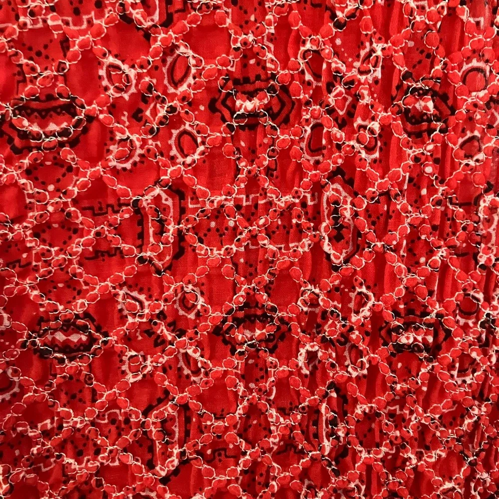 Vintage Red Bandana Print Maxi Dress Sz 12 SEE MEASUREMENTS Ruffle Collar - Picture 2 of 6